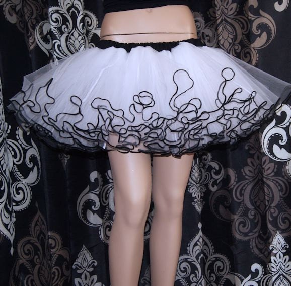 Black and White Piped Costume TuTu Crinoline Skirt MTCoffinz --- Adult All Sizes