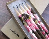 S A L E washi-wrapped japanese pencils - set of 5 - sugary sweet (chocolate brown)