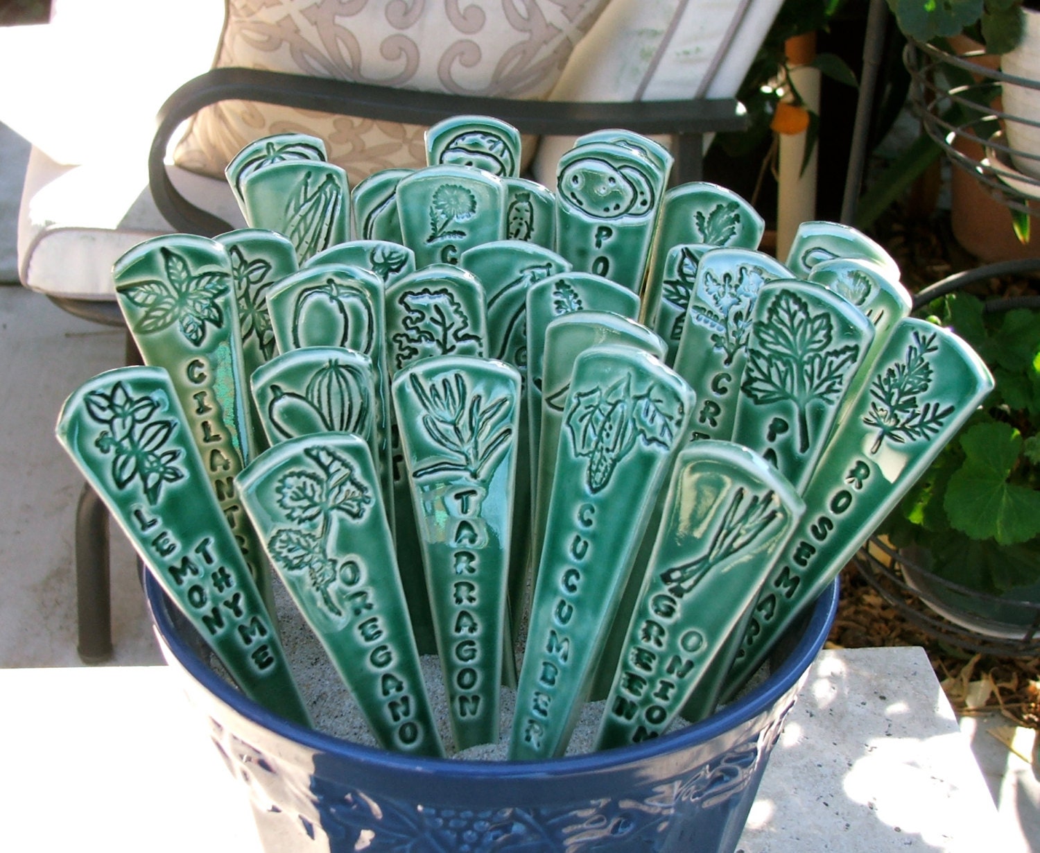 Custom Order Only, Three Ceramic Garden Markers,Handmade Herb and Vegetable Markers