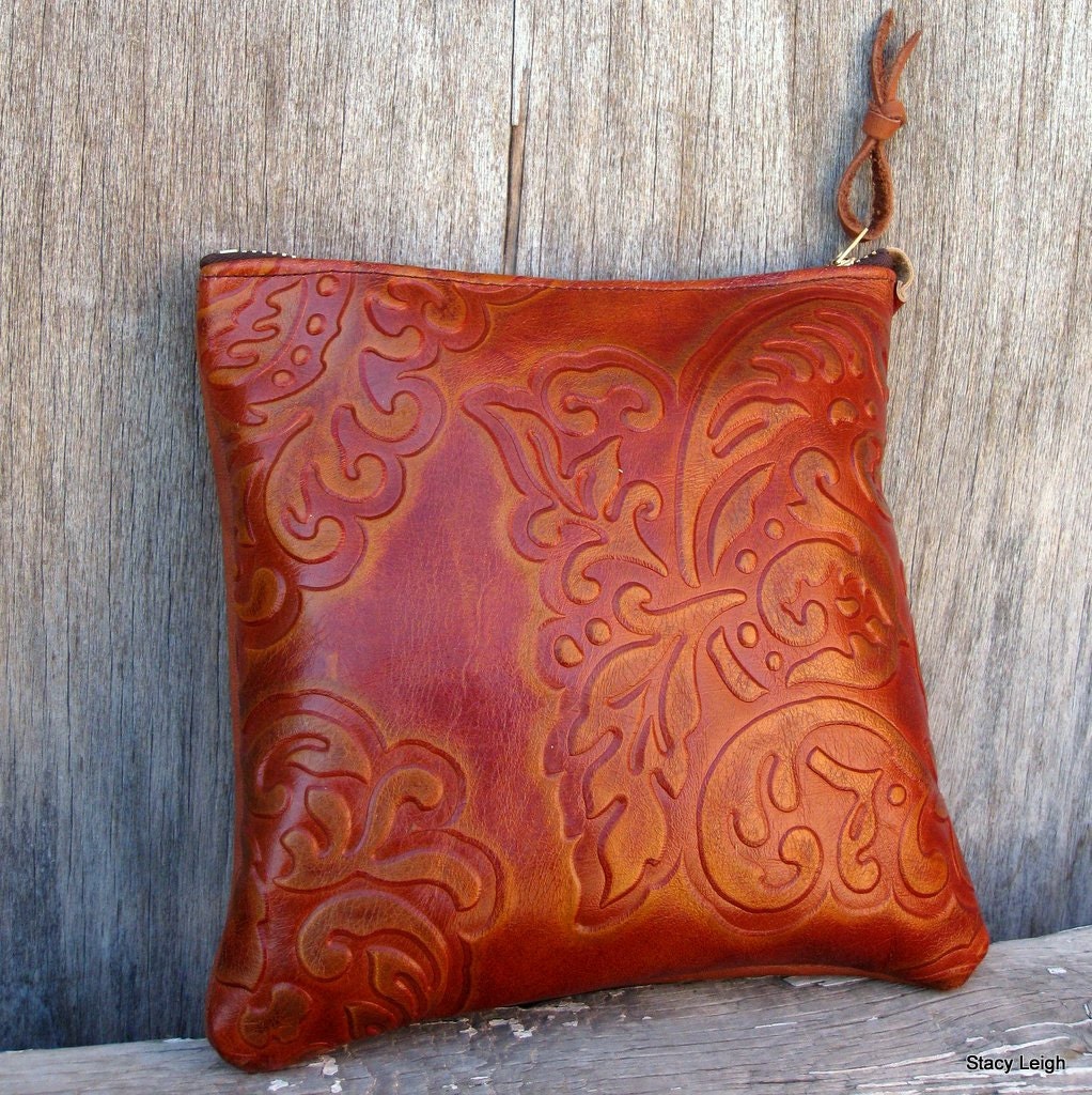 Baroque Copper Leather Zipper Pouchette by Stacy Leigh Ready to Ship