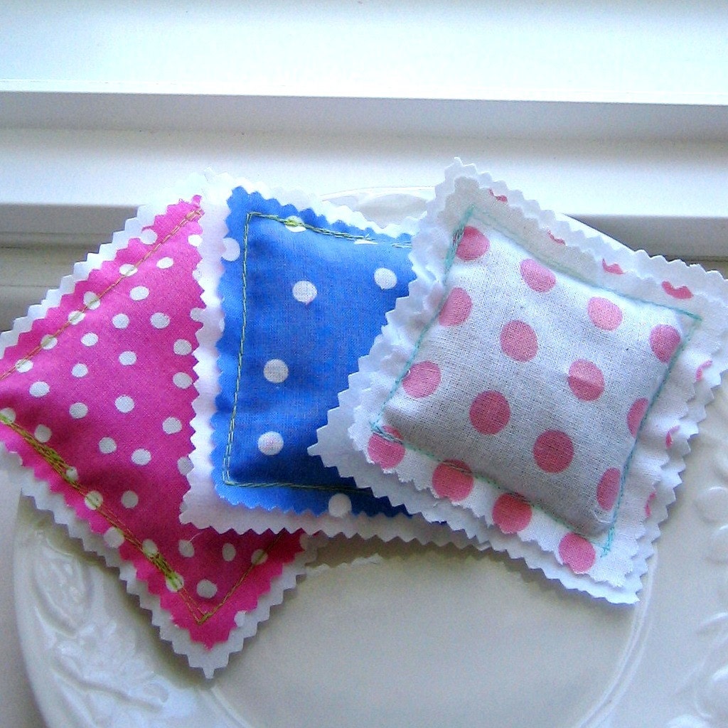 Lavender sachets, Lavender Sachet set of 3,  three Sachets,  Sachet set of 3, French sachets, Polka Dot sachet, Sachet Set  -  No. 241