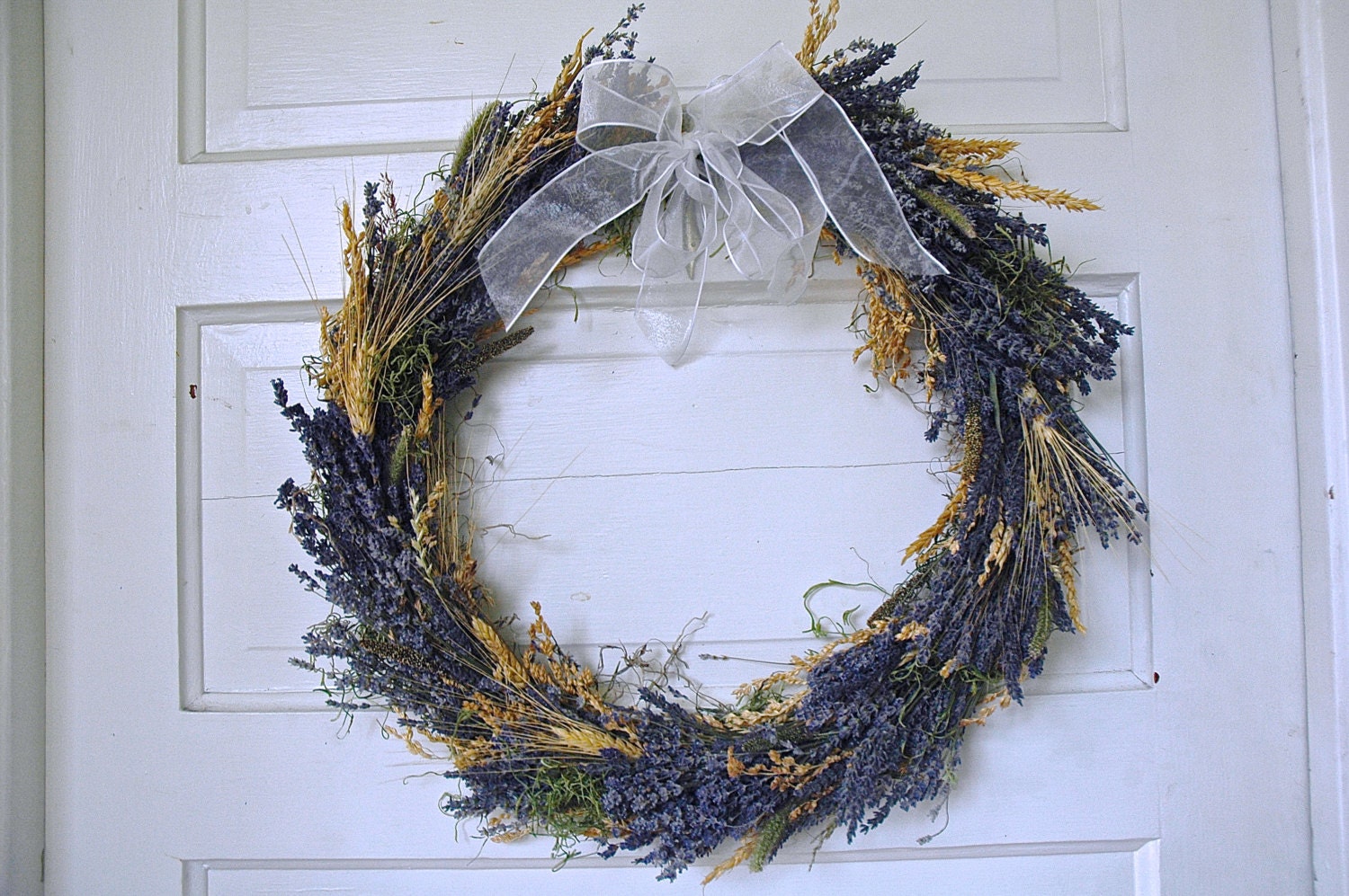 Summer or Fall Wreath Handcrafted Lavender Wheat Moss and Montana Grasses Wreath