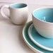 Wheel Thrown  Stoneware Dinnerware Set - White And Robin's Egg Blue