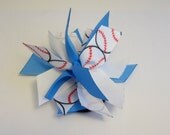 Softball Baseball Hair Bow Blue White