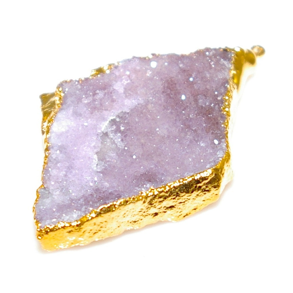 Large Gold Edged Light Amethyst Druzy Pendant