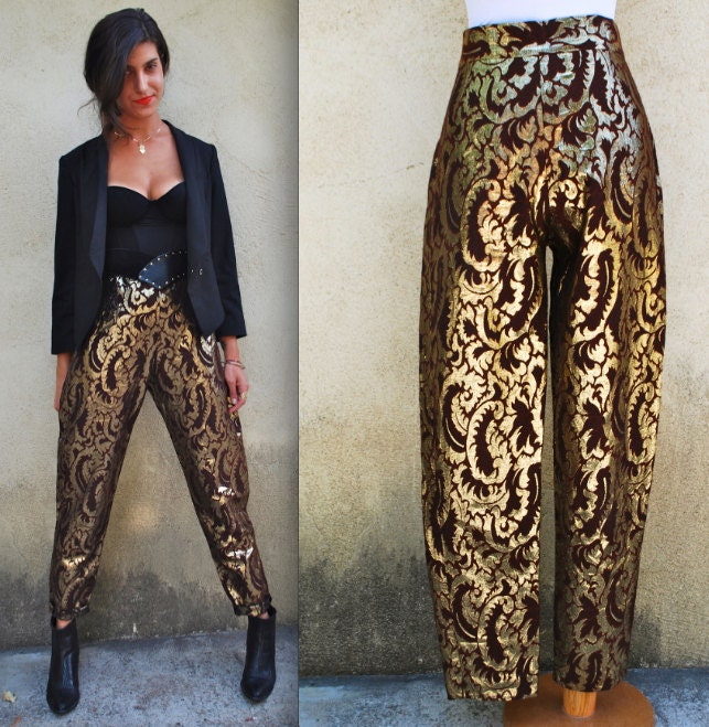 Vintage 50s 60s Gold Brocade Trousers (size medium, large)