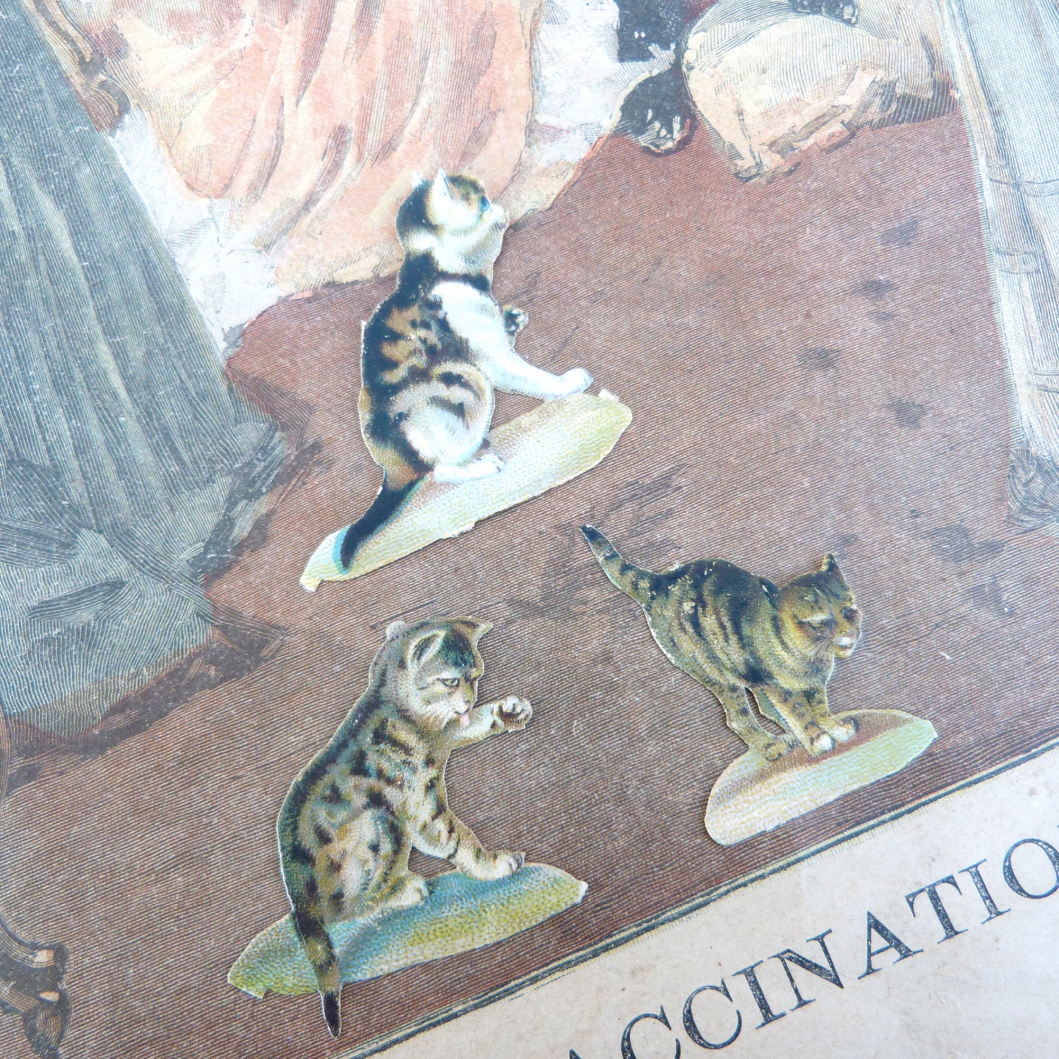 Vintage 1900 scrap die cut  cats /kits set of 3