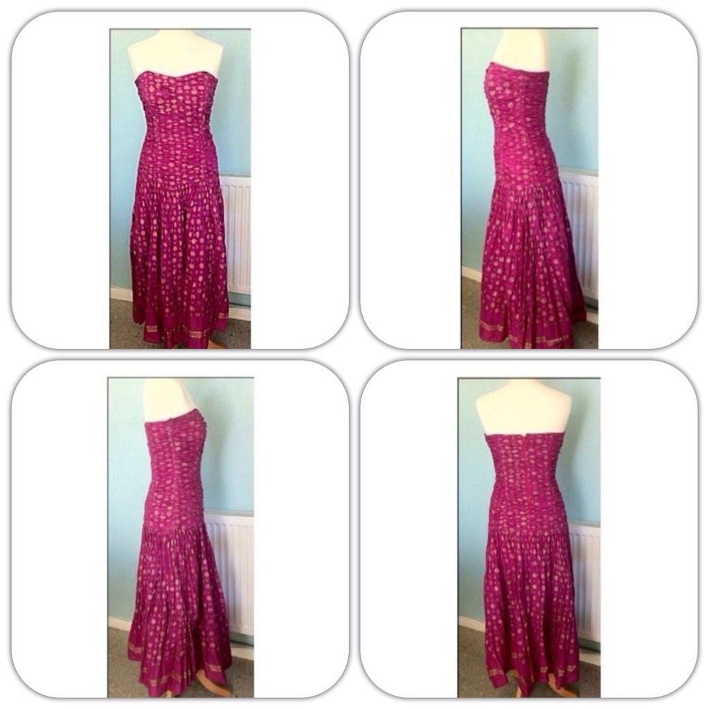 Vintage 1970s Boho Strapless Long Ankle Length Maxi Cotton Dress size small