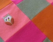 Toddler size - Owl Cashmere Blanket - Made to Order - Owl & Mushroom appliques - made from Upcycled Cashmere Sweaters - Heirloom Baby Gift