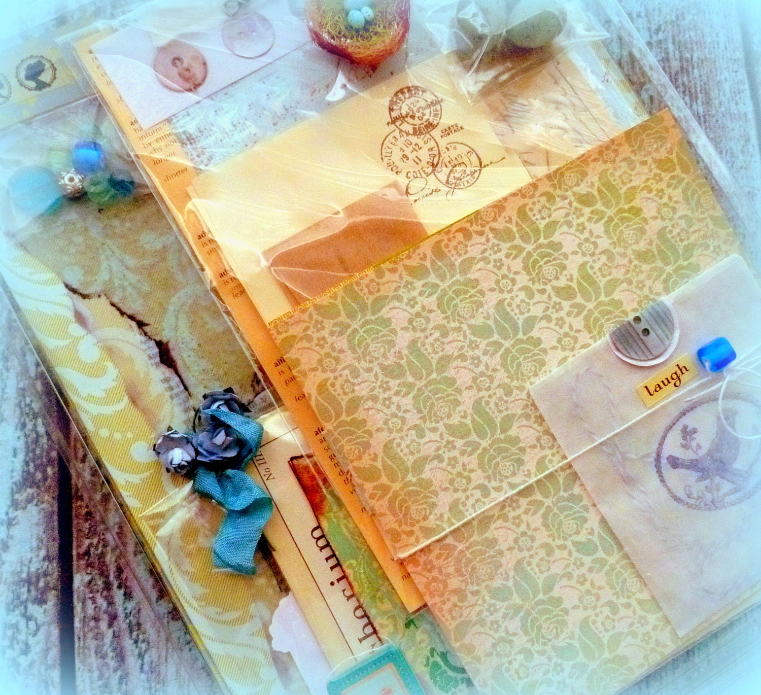 Paper Kits - Blue, Cream, Birds, Bird Nest and more