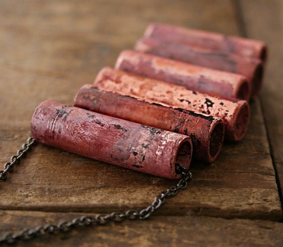 Fired copper on gun metal chain necklace, high fashion hardware Seven jewelry