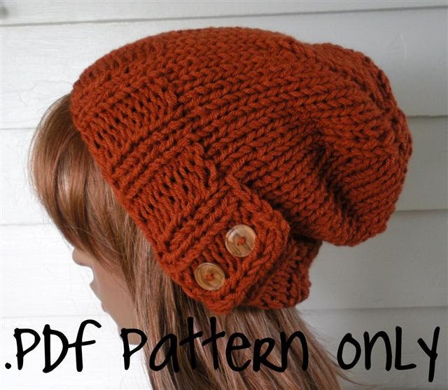 Knitting Pattern, Knit Hat Pattern, Easy Slouchy Beanie Beret, Chunky, winter, ski, urban, boho, vegan, teen