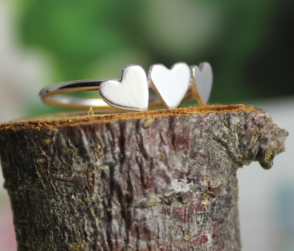 three hearts sterling silver ring - family, trio, besties, sisters, bridesmaids, Mothers Day, for 3 daughters