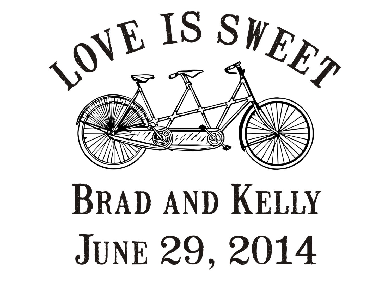 Love is sweet rubber stamp with Tandem bike for Candy Buffet wedding favors 2 x 2.5