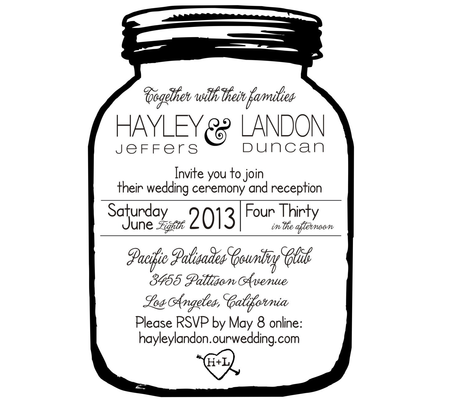 Mason Jar Wedding invitation Rubber Stamp