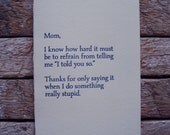 Disappointed Mom Letterpress Mother's Day Card