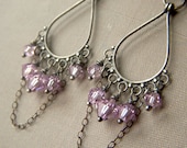 Crystal Chandelier Earrings on Oxidized Bali Sterling Silver . Light Amethyst Swarovski Boho Bohemian . Chantilly