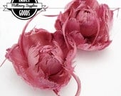SALE - 2 - Feather Peony Flowers - Dusty Pink - Dusty Rose - Mauve - On Clips - GORGEOUS