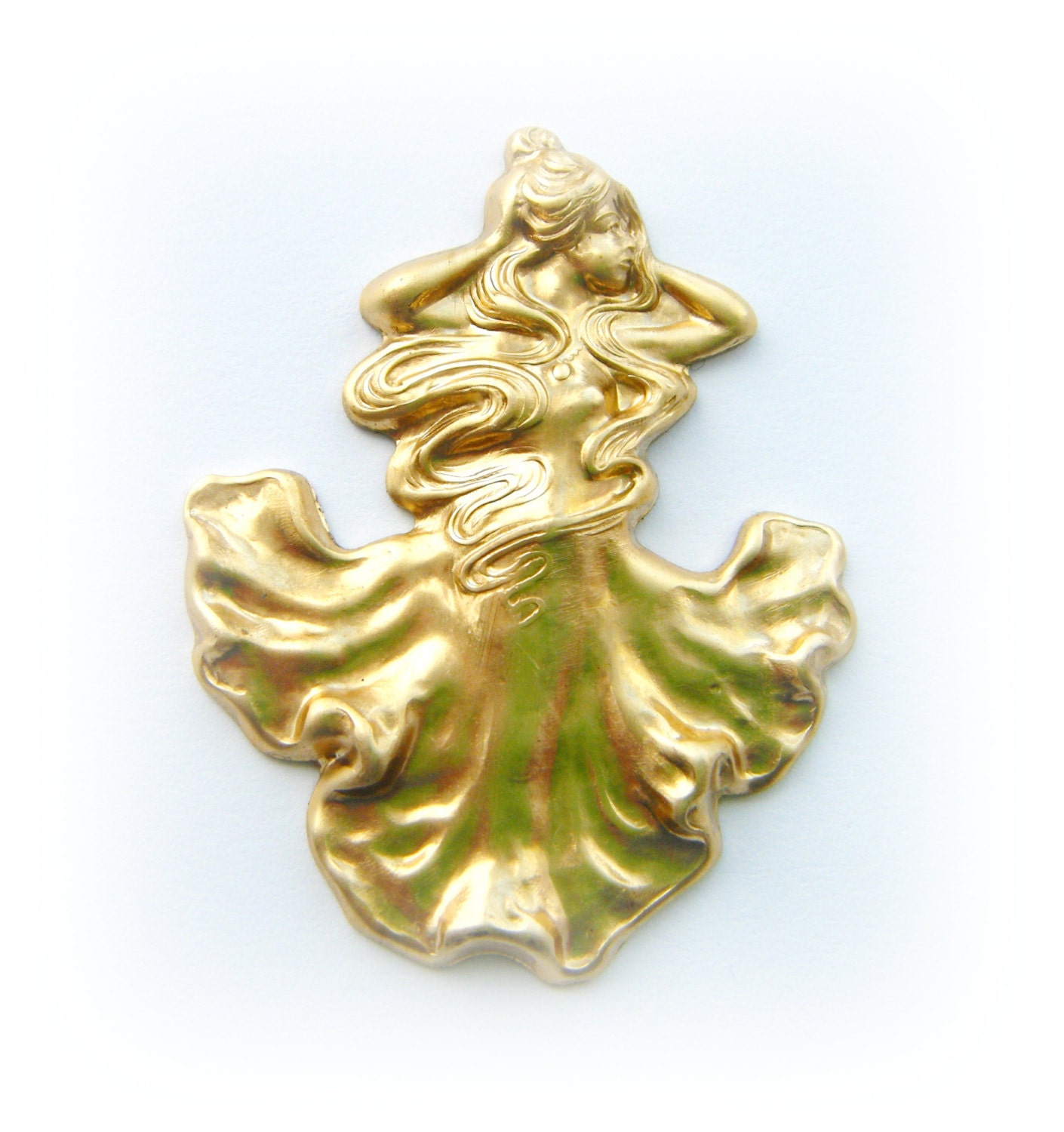 1 - Lady Tango - Dancer - Goddess Pendant Raw Brass Jewelry Findings - Ornament (C-2)