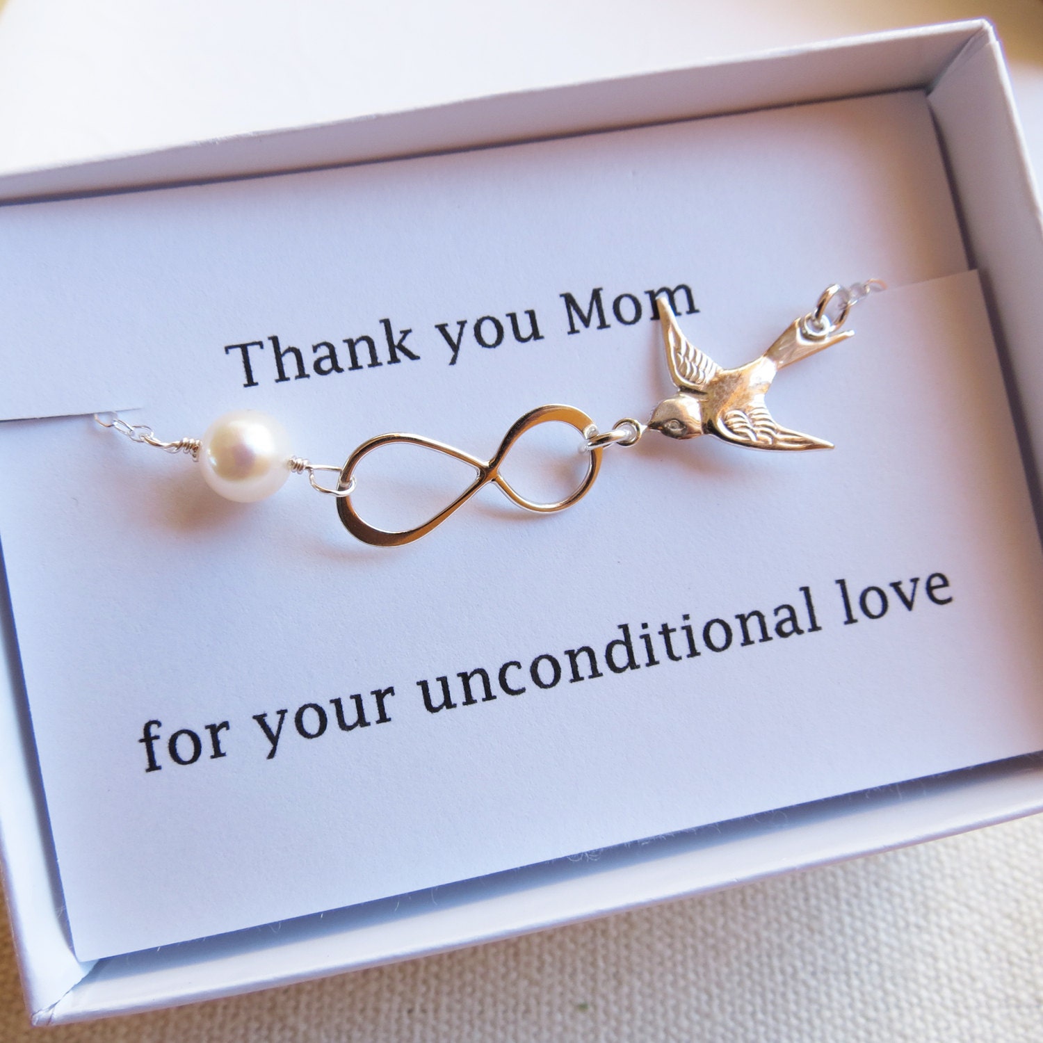 Thank you Mom Card SET, Infinity Necklace, Mother of the Bride or Groom Jewelry, sterling silver, Wedding Gift, Jewelry Card Set