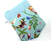 Zipper Pouch, Coin Purse, Pocket, iPhone Pouch - Butterflies in Nature on Blue