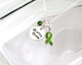 Living Donor Awareness Necklace Green Ribbon Sterling Silver Charm Swarovski Crystal