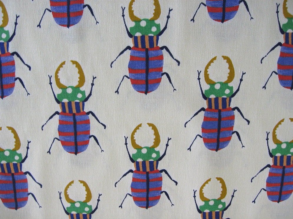 white beetle Emo Emo Kokka Fabric, Japanese fabric, decorator weight, bugs