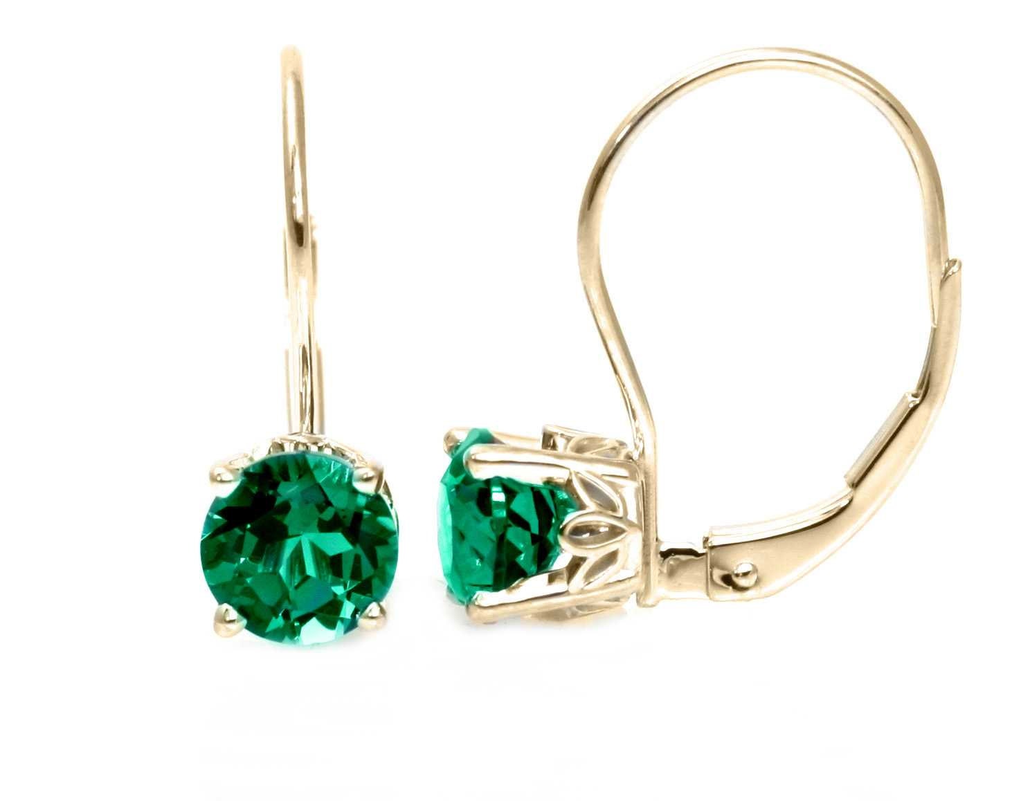 14K Emerald Earrings 6mm Emerald Studs May Birthstone Stud Earrings Lever Back Leverback 14K White or Yellow Gold
