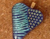 Purple Polka Dot Fused Dichroic Glass Heart Pendant