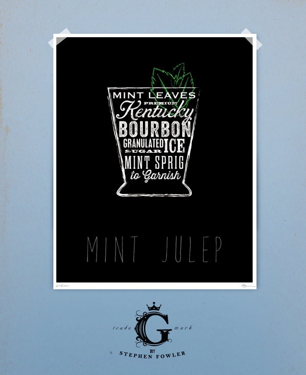 Cocktail recipes typography bar art original graphic artwork by stephen fowler 11 x 14 signed giclee print