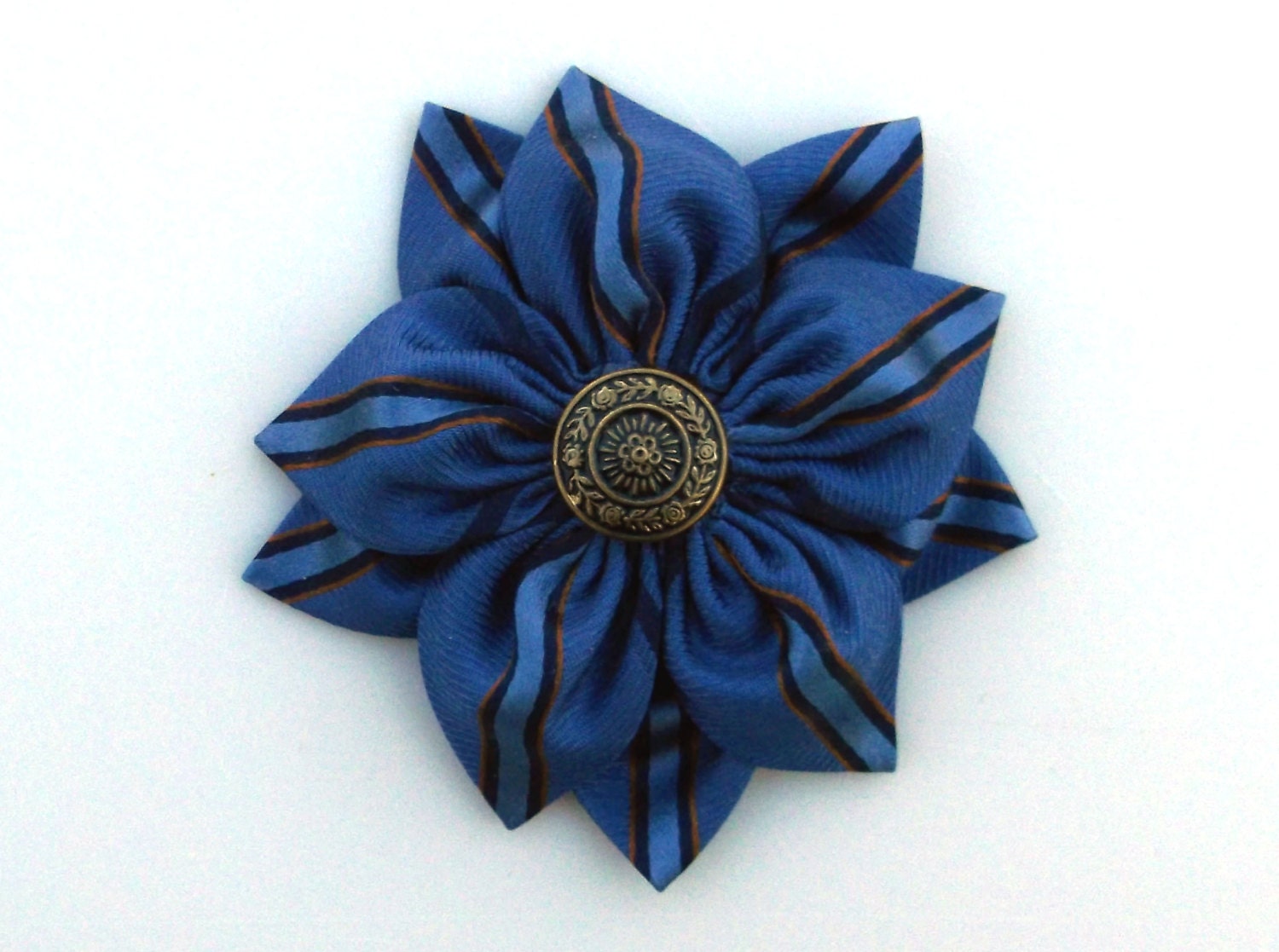 Upcycled Silk flower Brooch Starry Blues