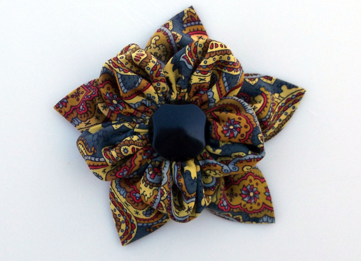 Recycled Silk flower Yellow Paisley