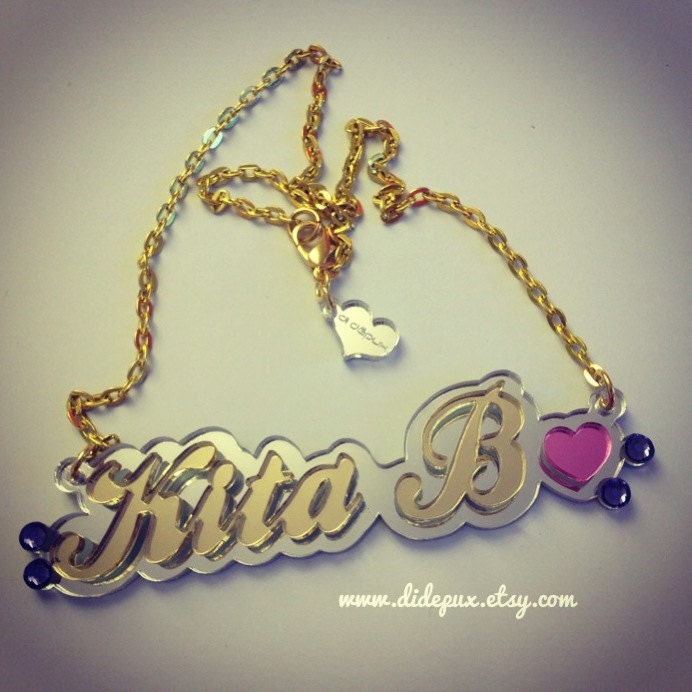 SYMBOL and CRYSTALS laser cut acrylic name necklace