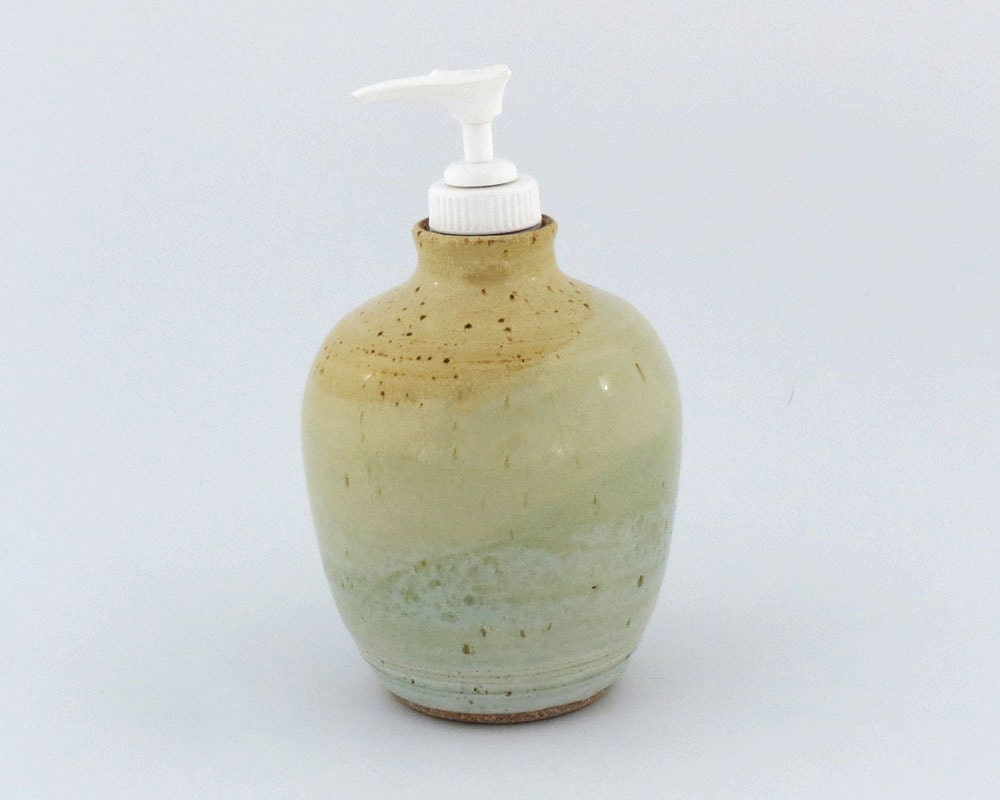 Soap / Lotion Dispenser - 19 oz.- Yellow / Celery Green / Handmade Wheel Thrown Pottery