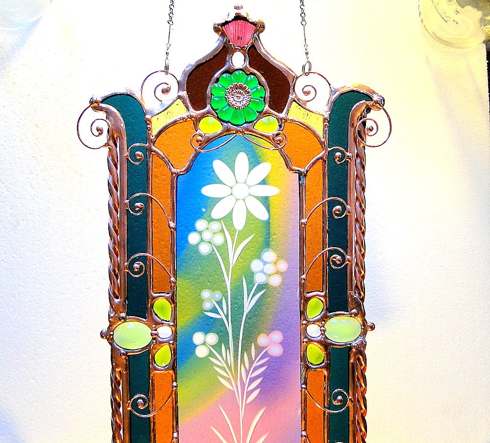 Wheel Engraved Floral Stained Glass