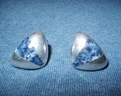 970 (Sterling Plus) Silver Clip-on Earrings w/Blue Stone Inlay J Gomes Mexico TG-38 15.2 grams