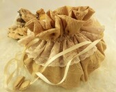 Wedding Pouch Bag, Bridal Purse, Communion, Vintage  Thai  Silk &  Lace  Drawstring