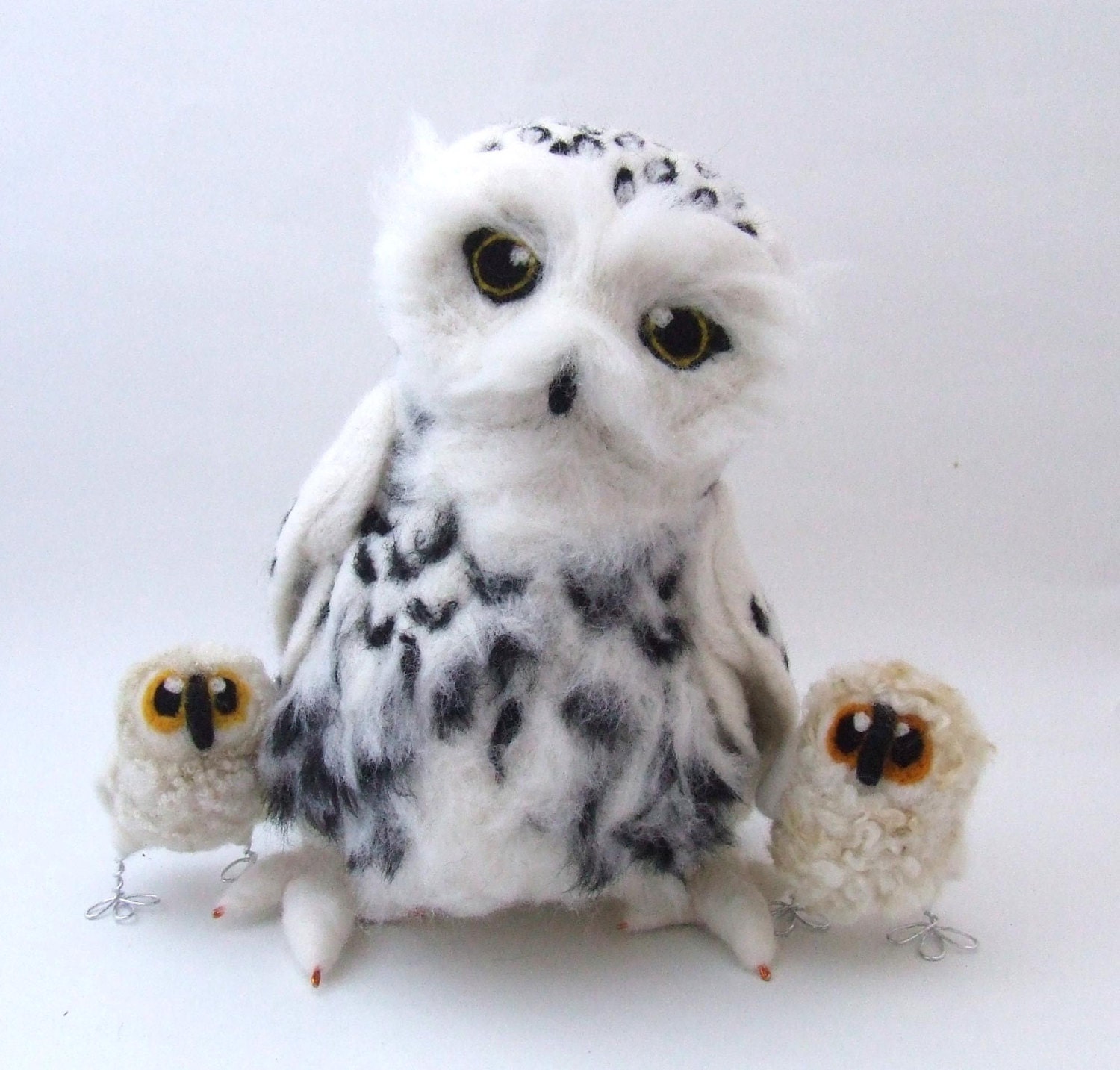 Needlefelted Snowy Owl Life Sized Collectible Art Doll Owl
