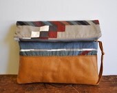 REDUCED - Foliage Clutch - Vintage Fabric and Leather - rare fabric - tribal print - fold over clutch