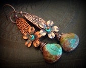 Designer Embossed Copper with Paisley Jasper Beaded Earrings