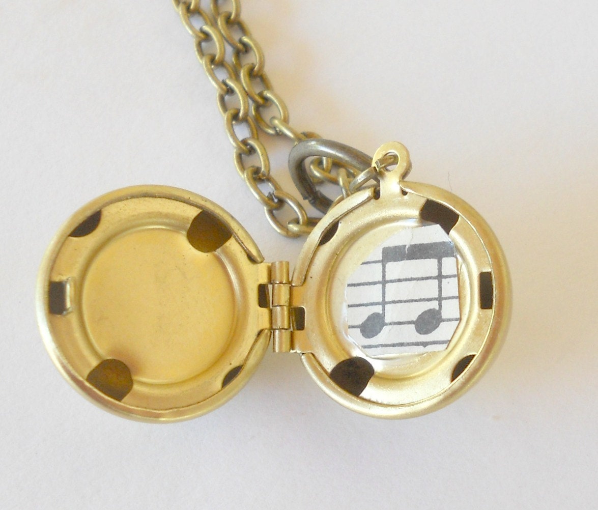 Vintage Ball Locket, Music Necklace, Brass Pendant