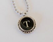 Initial Necklace, Typewriter Key Necklace, the letter T, serif font,  Vintage, Initial Jewelry, Recycled jewelry,  All Letters Available
