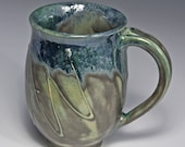 Ceramic Coffee Mug in Green and Blue Textured Metal