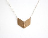 Minimalist Hand Sawn Brass Chevron Necklace - Gold Filled Chain