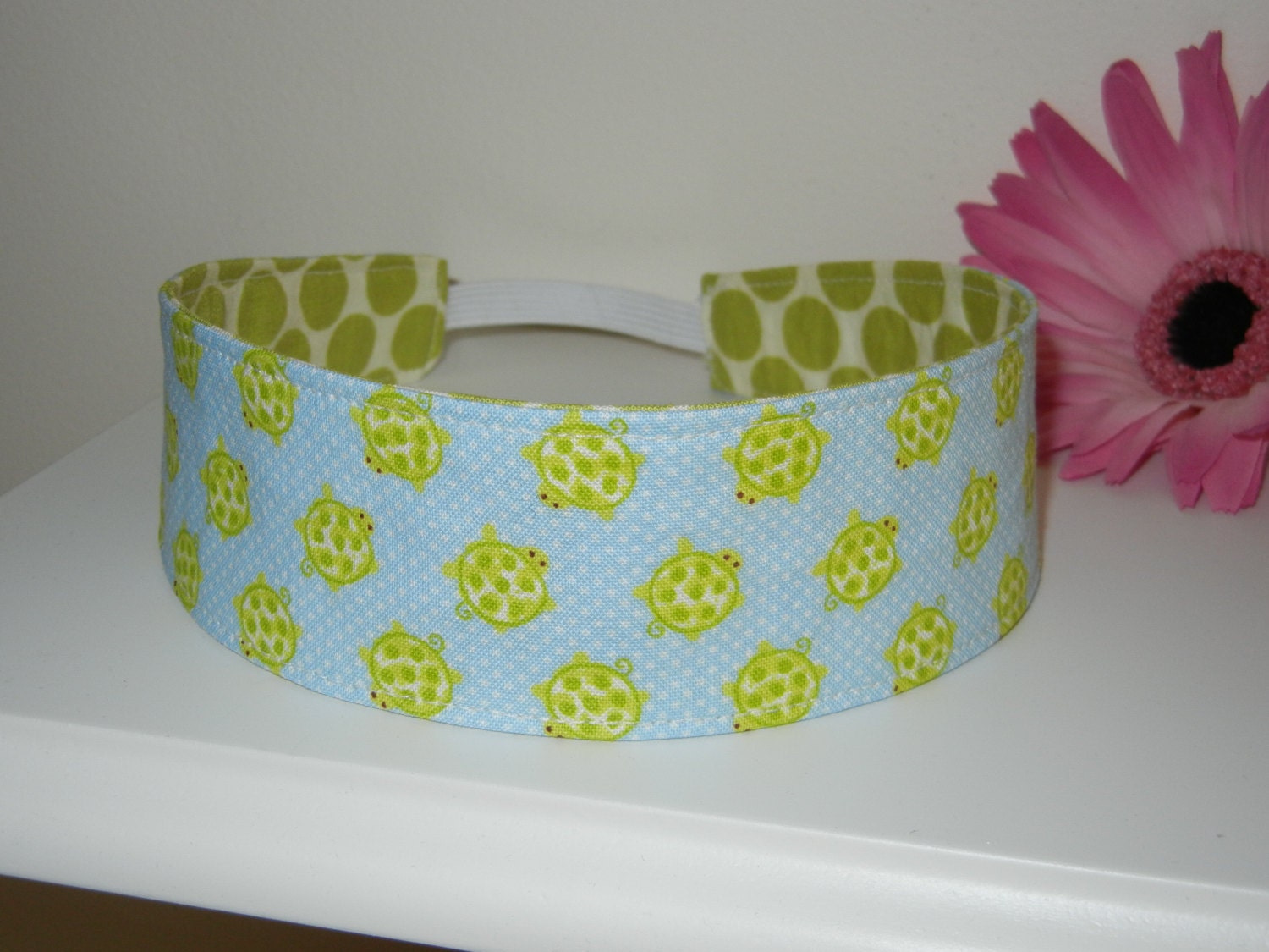 Reversible Elastic Girl Headband Turtles