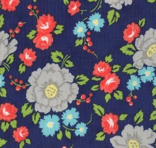 Happy Go Lucky Fabric by Bonnie and Camille for Moda Fabrics- Happy Garden in Navy, 1 yard or by the yard