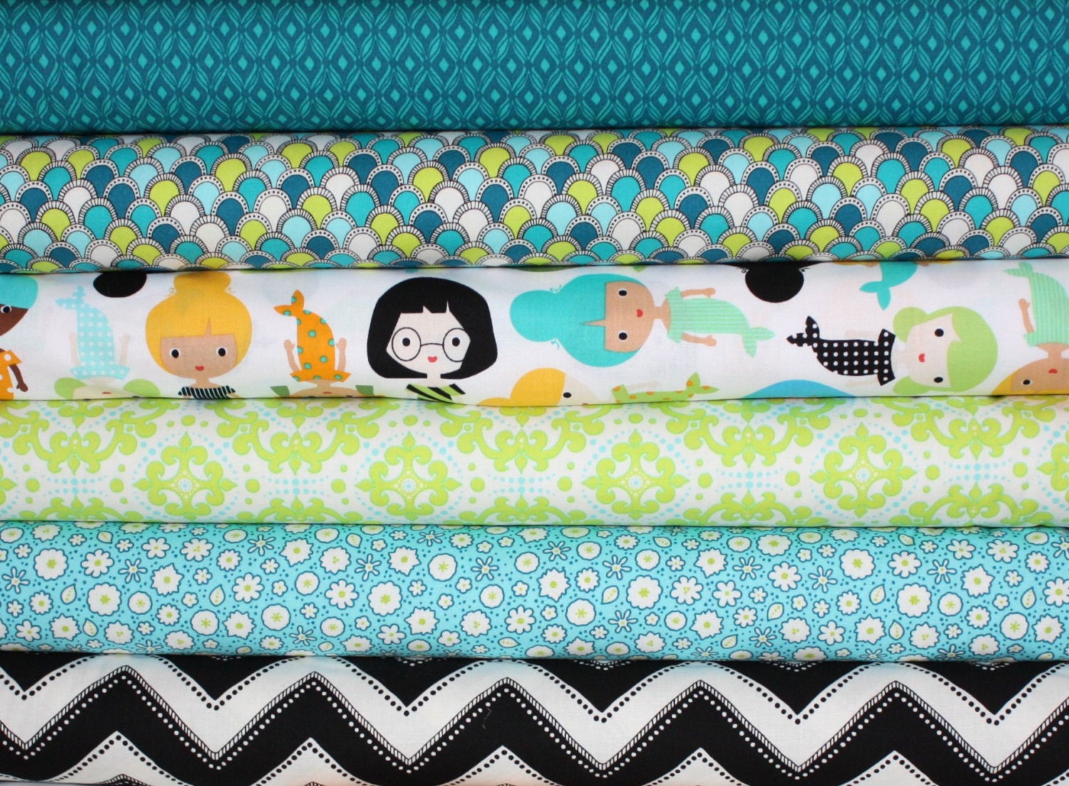 Modern Bliss Mermaid quilt or craft fabric bundle by Robert Kaufman- Fat Quarter Bundle