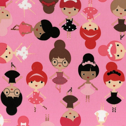 Girl friends Ballerina quilt or craft fabric by Ann Kelle for Robert Kaufman- Ballerinas in Bubblegum- 1 yard or by the yard