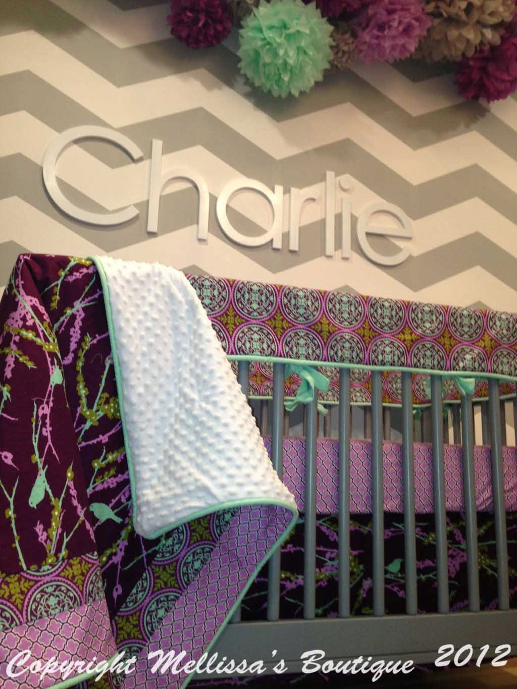 Custom Aviary 2 Lilac Palette made with Joel Dewberry Complete Boutique Crib Bedding Set BUMPERLESS