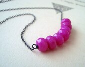 Fuchsia Candy Jade Necklace. Oxidized Sterling Valentines Jewelry Spring Fashion